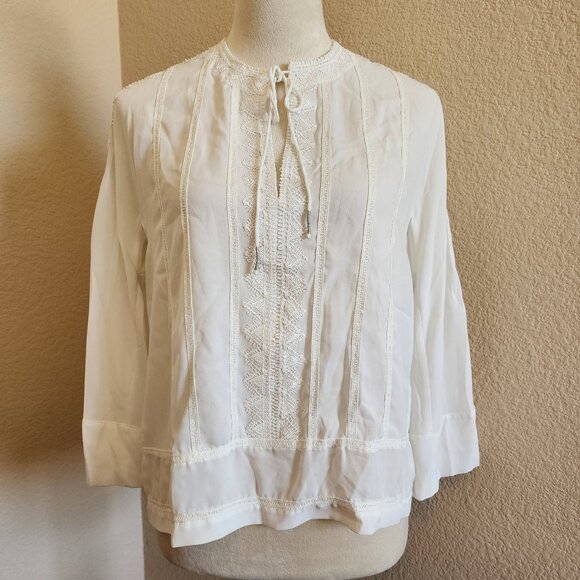 Rebecca Minkoff Long Sleeve Embroidered Top - Ivory - XS - Picture 1 of 8